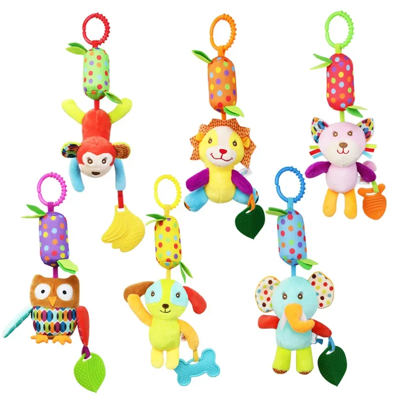 

0-1 Y Baby Stroller Hanging Toy bell Tooth Glue Animal Wind Chime Bed Hanging Plush Toy Hook To Appease The Rattle