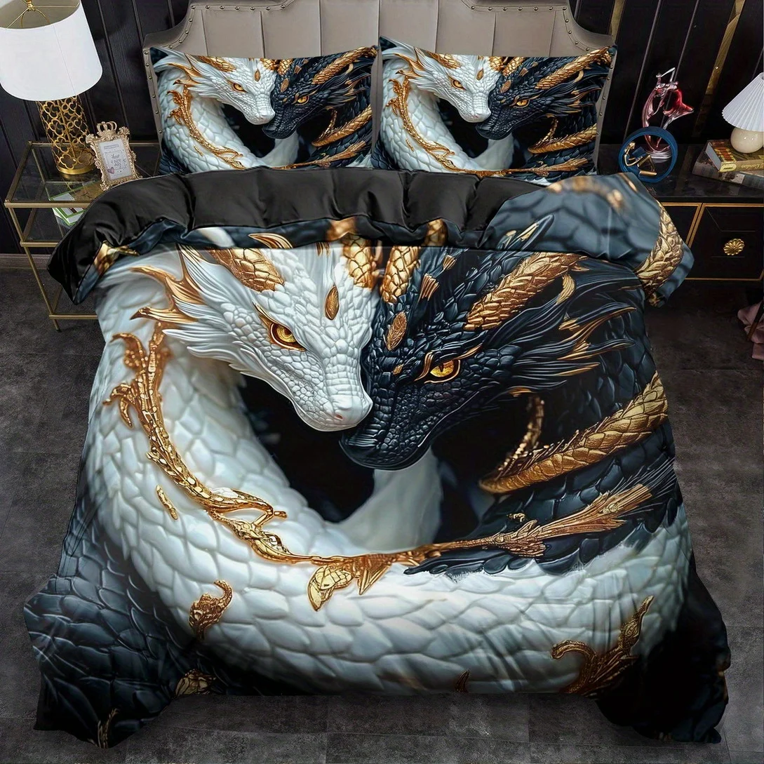 Animal Black And White Snake Print Duvet Cover Set, King Queen Style bedding, Machine Washable Bedroom  Birthday Gift