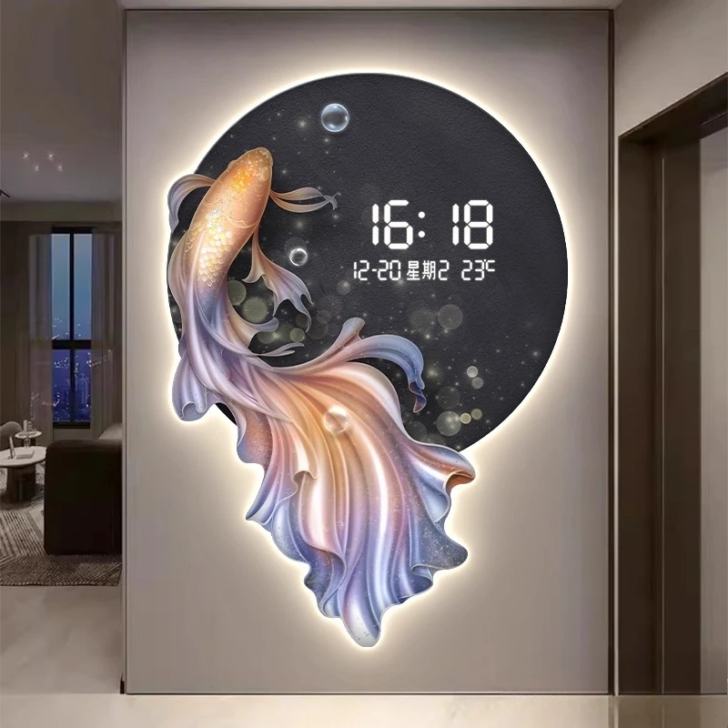 Modern Fish Living Room Wall Clock Corridor LED Quartz Clock Mural Living Room Digital Clock Restaurant Watch Home Decor Items