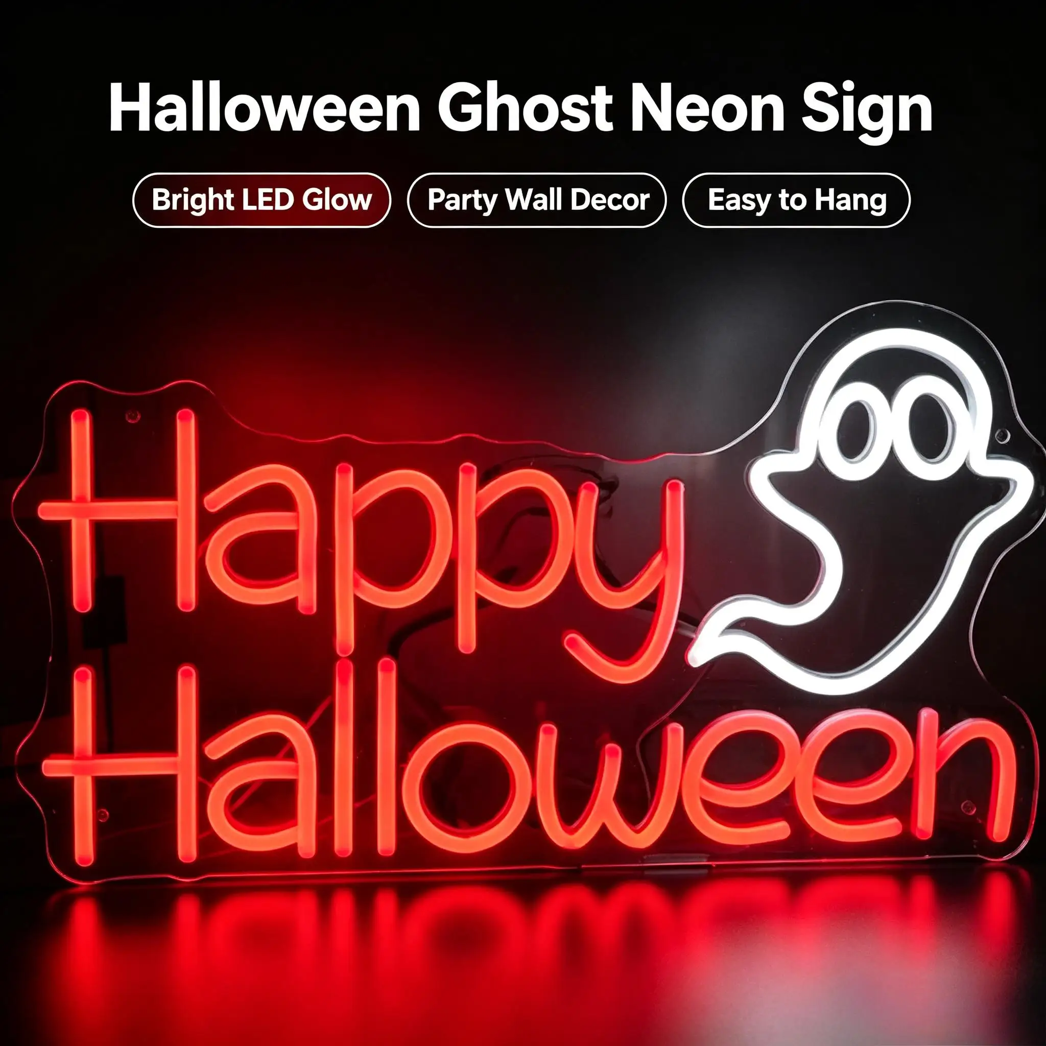 Happy Halloween Ghost Neon Sign USB Powered LED Dimmable Neon Lights For Festival Party Bar Home Bedroom Spooky Art Scene Decor