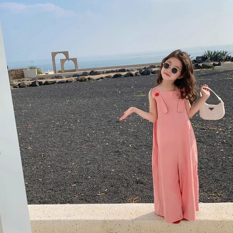 

Girls Pants Jumpsuit Wide Leg Pants 24 Summer New Childrens Clothes Pants Kids Clothes