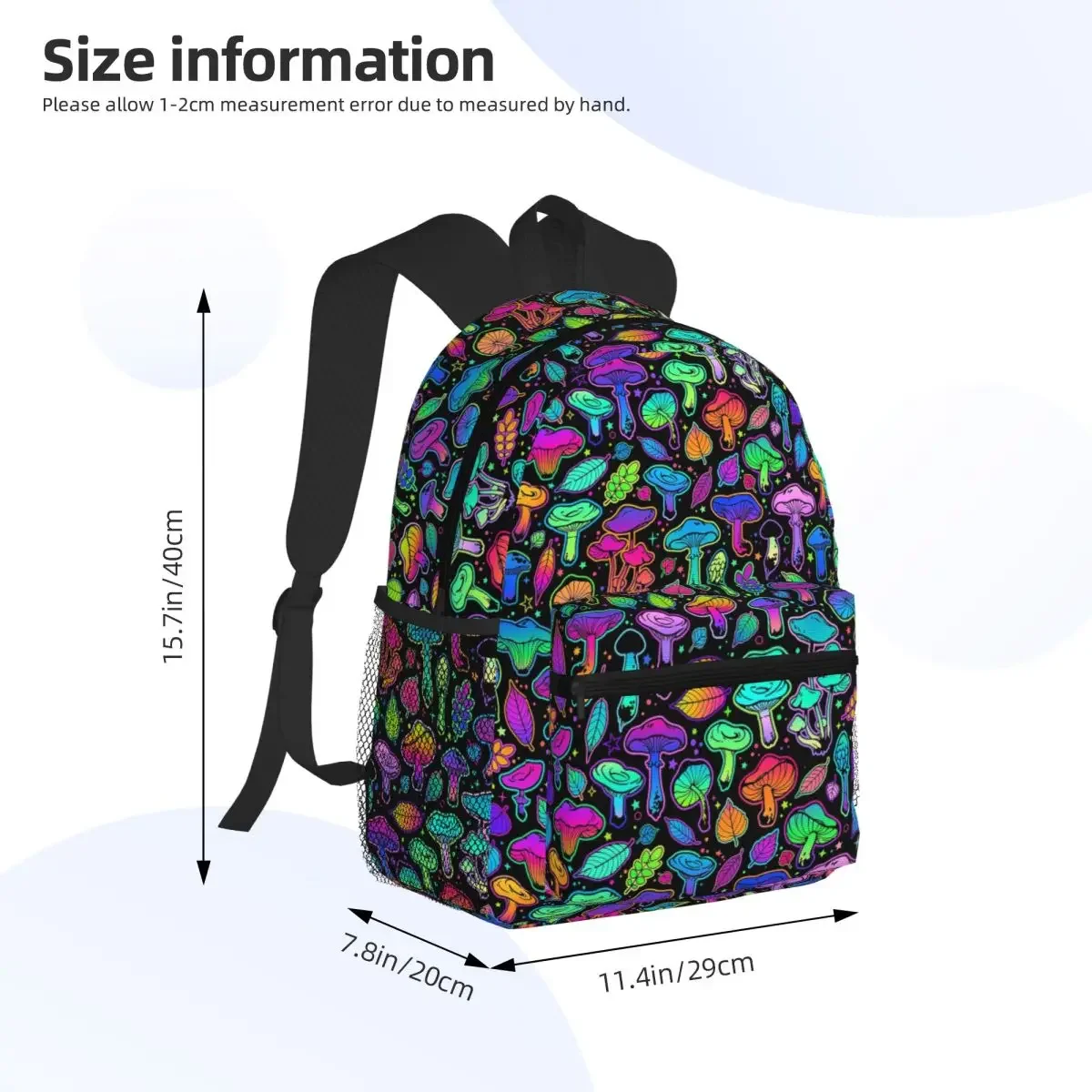 Psychedelic Magic Rainbow Mushrooms Trippy Student Backpack School Bag Hiking Travel Daypack for Boys Girls Bookbag Shoulder Bag