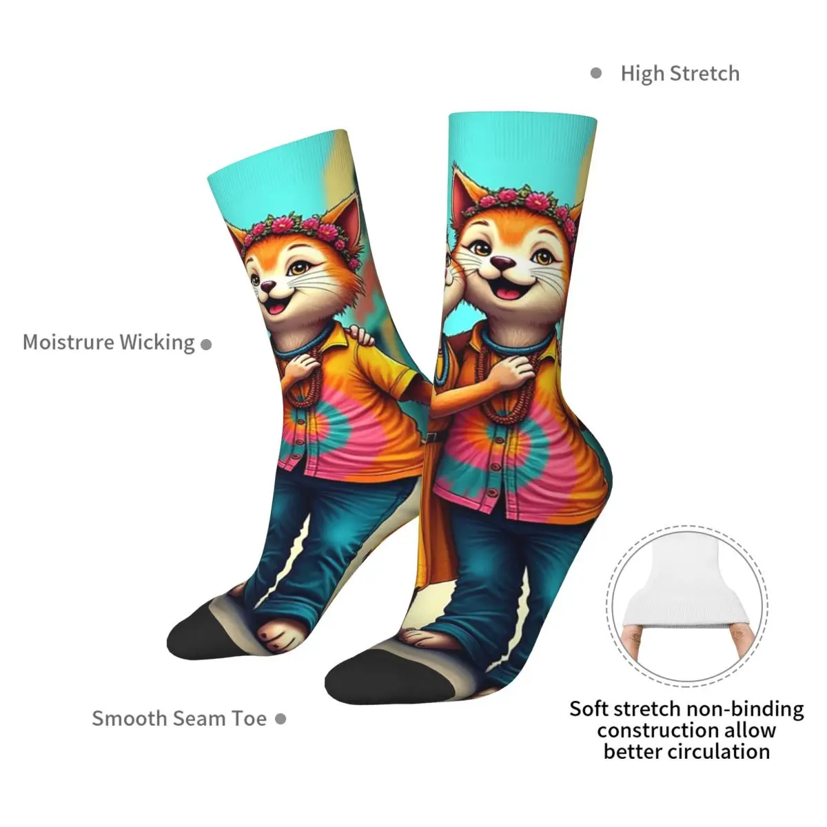 A Cute Cat Hugs Her Canine Friend Socks Harajuku Sweat Absorbing Stockings All Season Long Socks Accessories for Man's Woman's