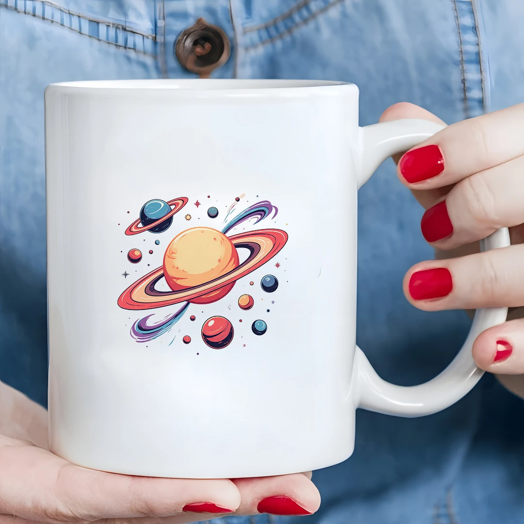 

11oz Cosmic Theme Mug + Cartoon Planet Straps Cup Kids Cold & Hot Drink Cup Christmas Family Office Cup