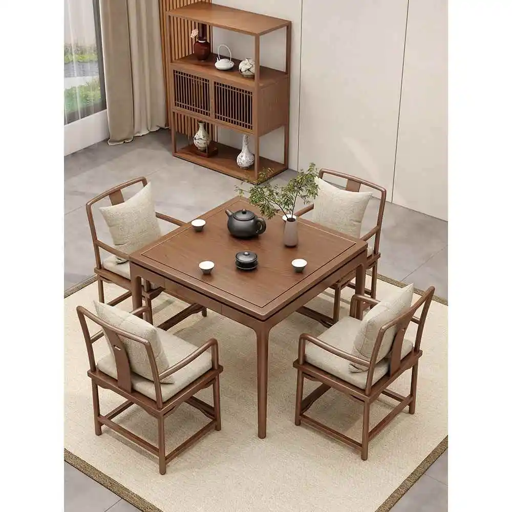 Solid wood eight immortals table, old elm square chess and card table and chair combination, egg