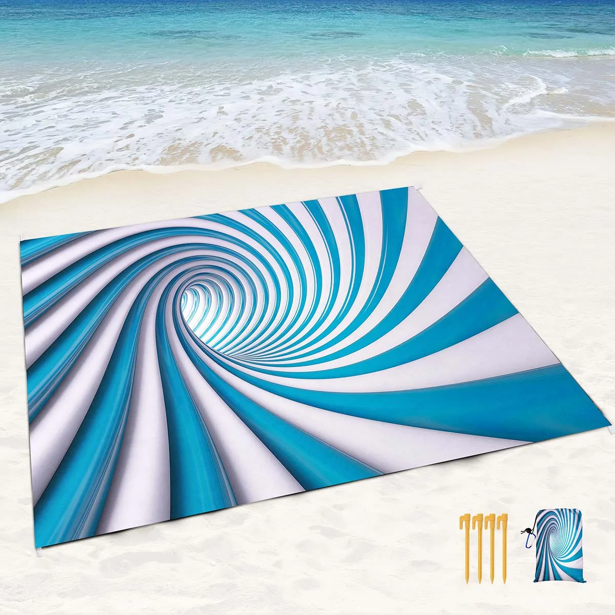 Blue Liquid Swirls Beach Blanket Waterproof Sandproof,Outdoor Picnic Blanket Portable Large Beach Mat for Travel/Camping/Hiking