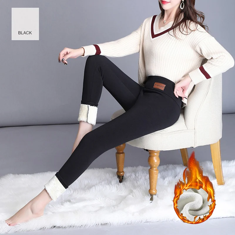Winter Women Skinny Thermal Plush Leggings Girls Snow Warm Fleece High Waist Trousers Lady Retro Fashion Casual Pants