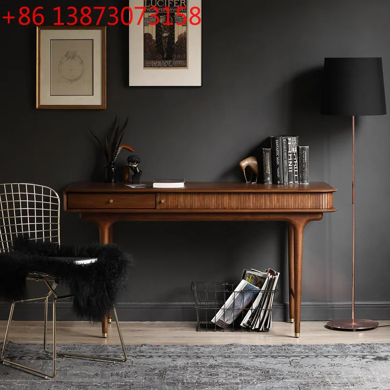 

Импортный складной письменный стол в средневековом ретро-стиле MCM/E10 из массива дерева, с роликовыми шторками, цвет орех.