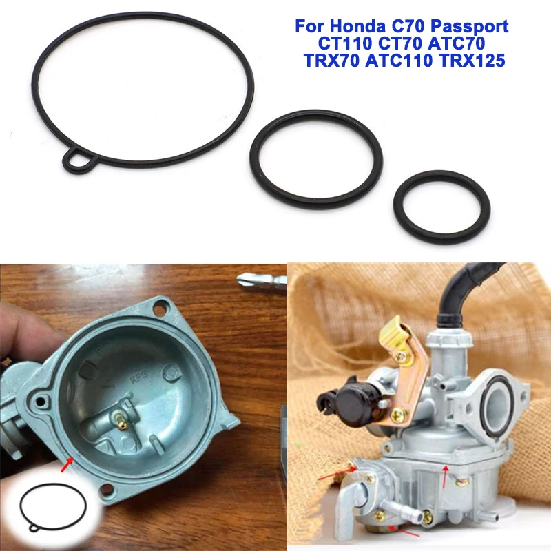 3PCS For Kawasaki KLX110 KLX140L Suzuki DR-Z110K3/K5 Honda TRX70 55MM Float Bowl Gasket, 23MM oil Switch, 32MM Filter cup O-Ring