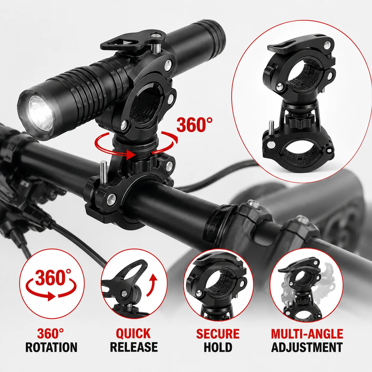 PINMOAP 1PC Adjustable Bicycle Flashlight Mount Bike Handlebar Light Holder Torch Clamp Bracket For Mtb Road Bike Cycling