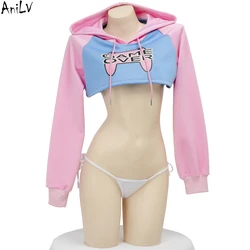 AniLV Game Over Anime Girl Pink Blue Short Hoodie Hooded Uniform Cosplay Costume