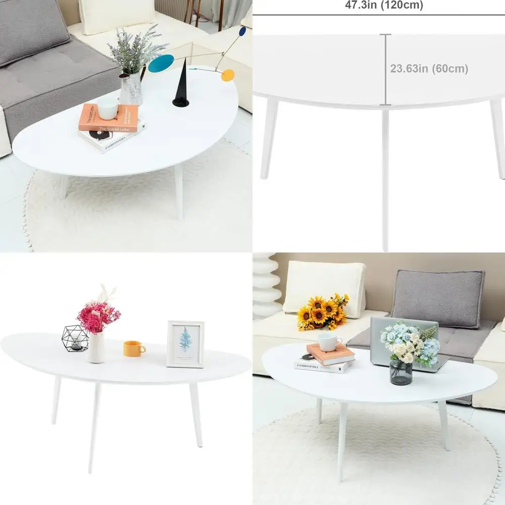 

Large Oval White Mid Century Modern Coffee Table for Living Room, Ideal for Small Spaces - 47.3W x 23.63D x 17.72H