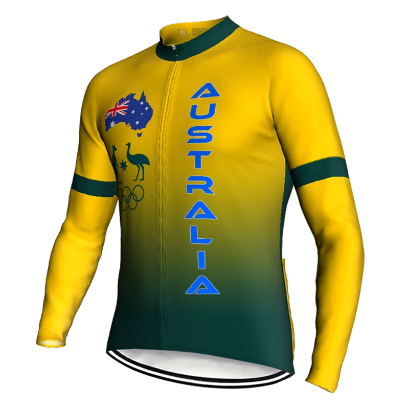 Australia Team Sports Long Sleeve Cycling Jersey Jacket Bike Coat Bicycle Road Sweater Downhill Best Wear Top Antislip Shirt