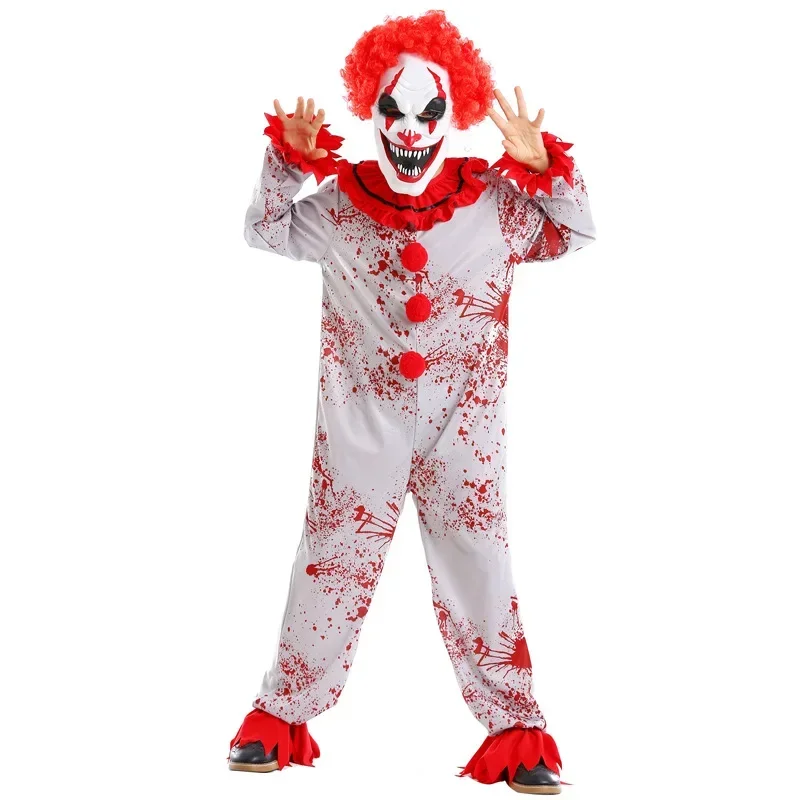 SN88 Fantasia Purim Halloween Costumes for Child Kids Boys Scary Creepy Bloody Killer Circus Clown Jester Costume Cosplay*#2@5