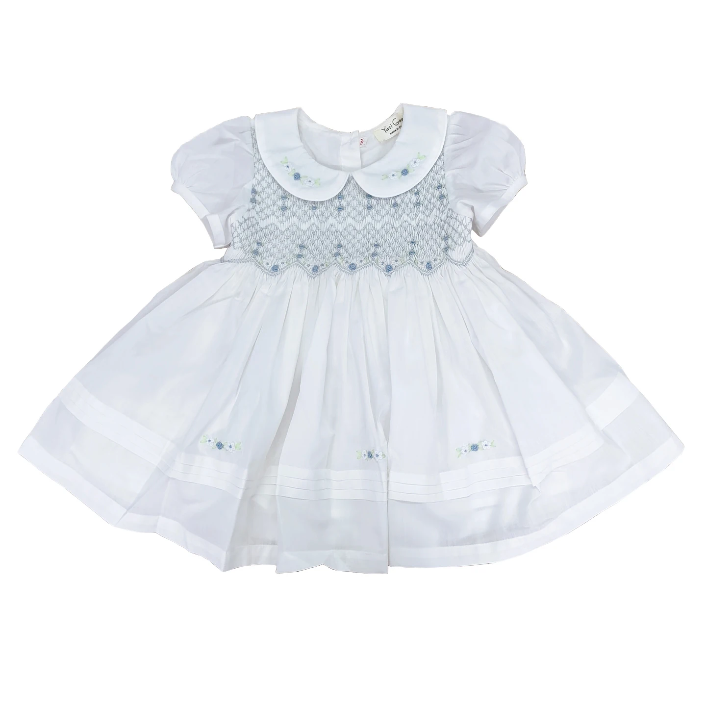 9m-10T Girls Smocked Dress White Puff Sleeves Hand-Embroidered Princess Dress Heavy-Duty Birthday Christening Clothing Boutique