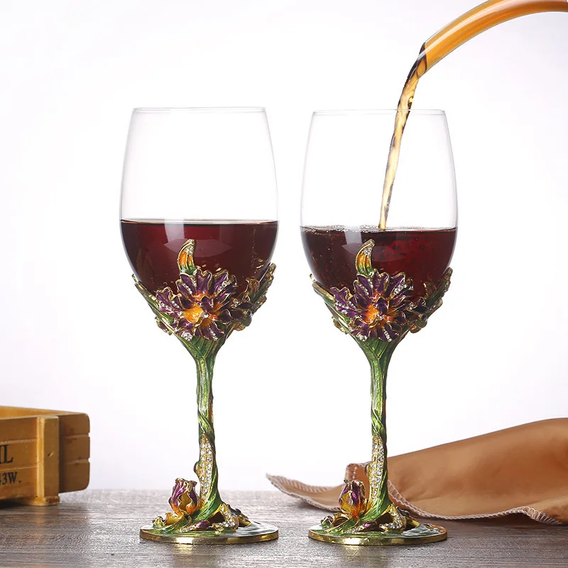 New enamel crystal glass red wine glass set large goblet cup gift box business wedding gift