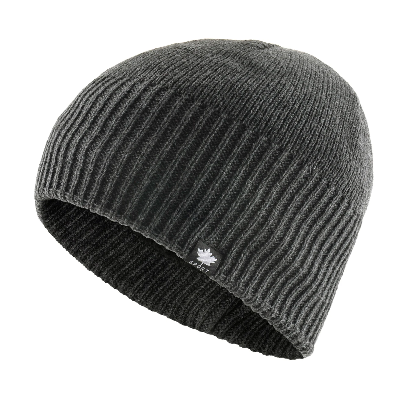 Men's Winter Warm Knitted Beanie Hat With Maple Leaf Logo Double Layer Thick Skullies Cap Velvet Lined Bonnet For Cold Weather