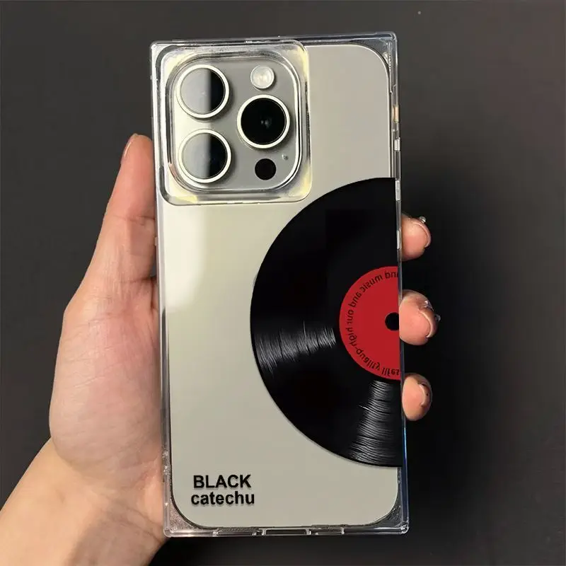 Простой и стильный чехол для телефона с виниловой пластиной для iPhone 17, 16, 14, 13, 12, 11 Pro Max PLUS Air INS, прозрачный прямоугольный мягкий чехол