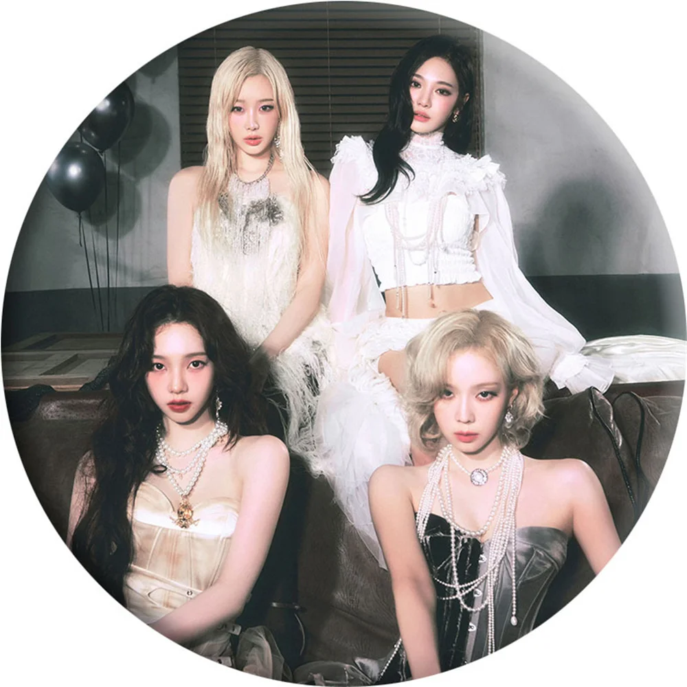 Kpop Girl Group 4th Anniversary Magazine Series Tinplate Badge Mirror Keychain KARINA WINTER NINGNING GISELLE Fans Gifts Collect