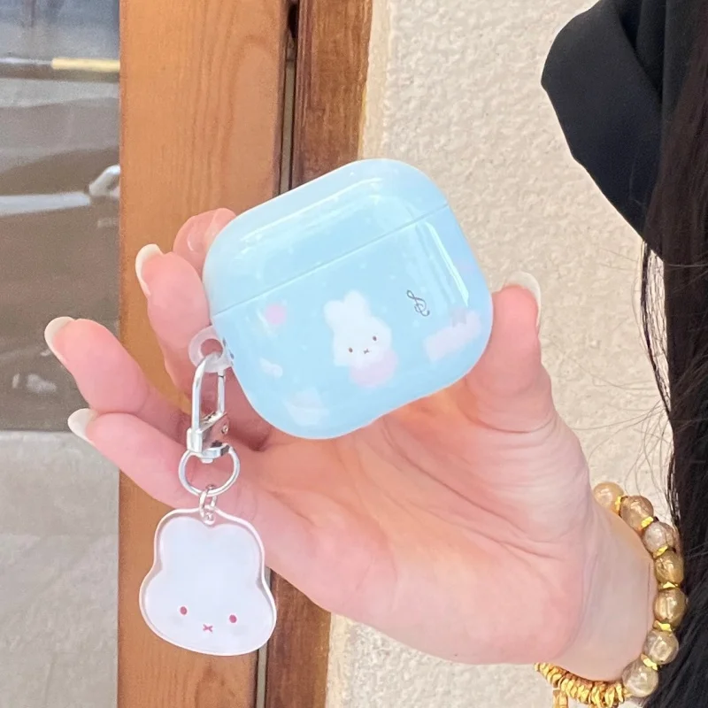 Корейский милый чехол для наушников с кроликом Миффи для Apple Airpods 4 3 2 Pro 3, силиконовый чехол с подвеской, мультяшный дизайн, чехол для зарядки наушников.