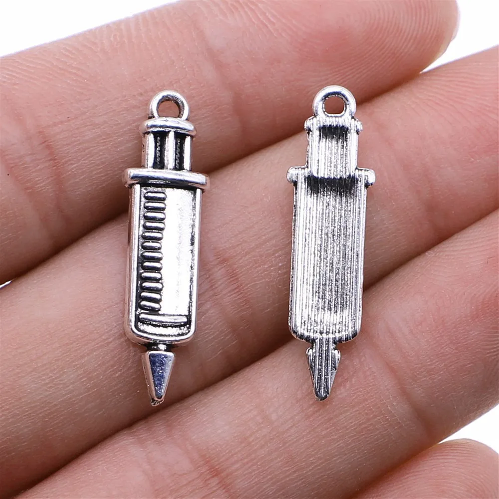 WYSIWYG 10pcs 30x8mm 2 Colors Syringe Charms Pendant For DIY Jewelry Making Handmade Jewelry Craft Findings