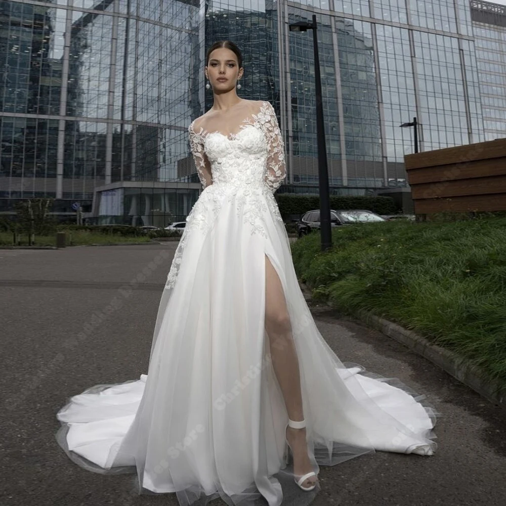 

2025 Elegant Lace Printing Women Wedding Dresses Sweetheart Collar Bride Gowns Vestido De Casamenro Linha A Brilhante Customized