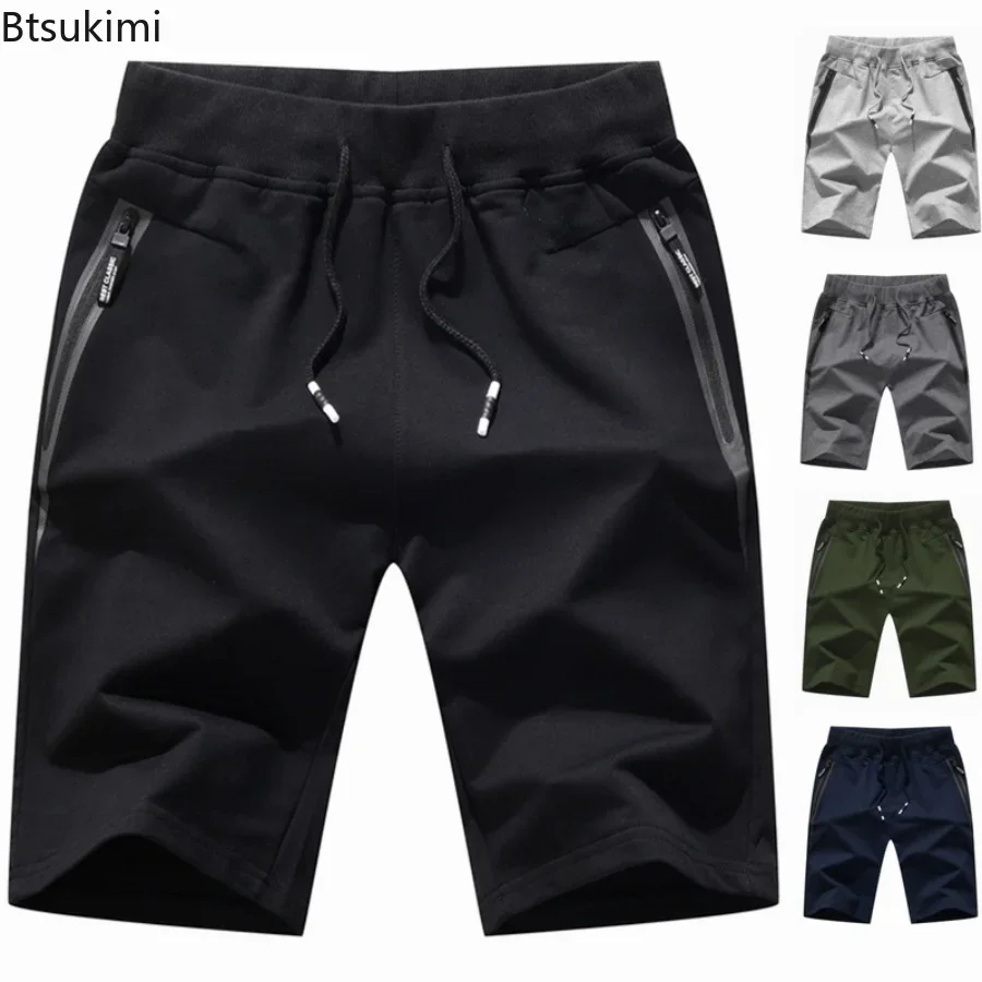 2024 Men's Summer Casual Shorts Breathable Beach Knitting Cotton Shorts Men Elastic Waist Jogger Shorts Basketball Pants  Male