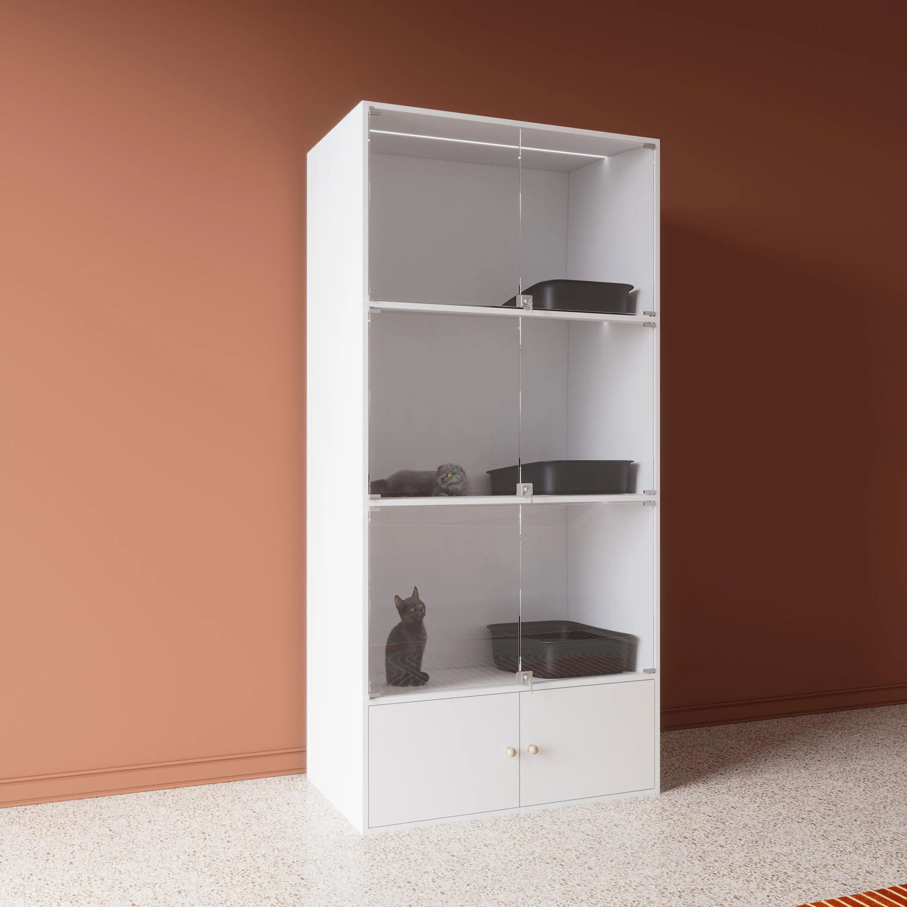 Wooden Cat Cabinet for Displaying Pet Items for Cat Owners Versatile Pet Cage