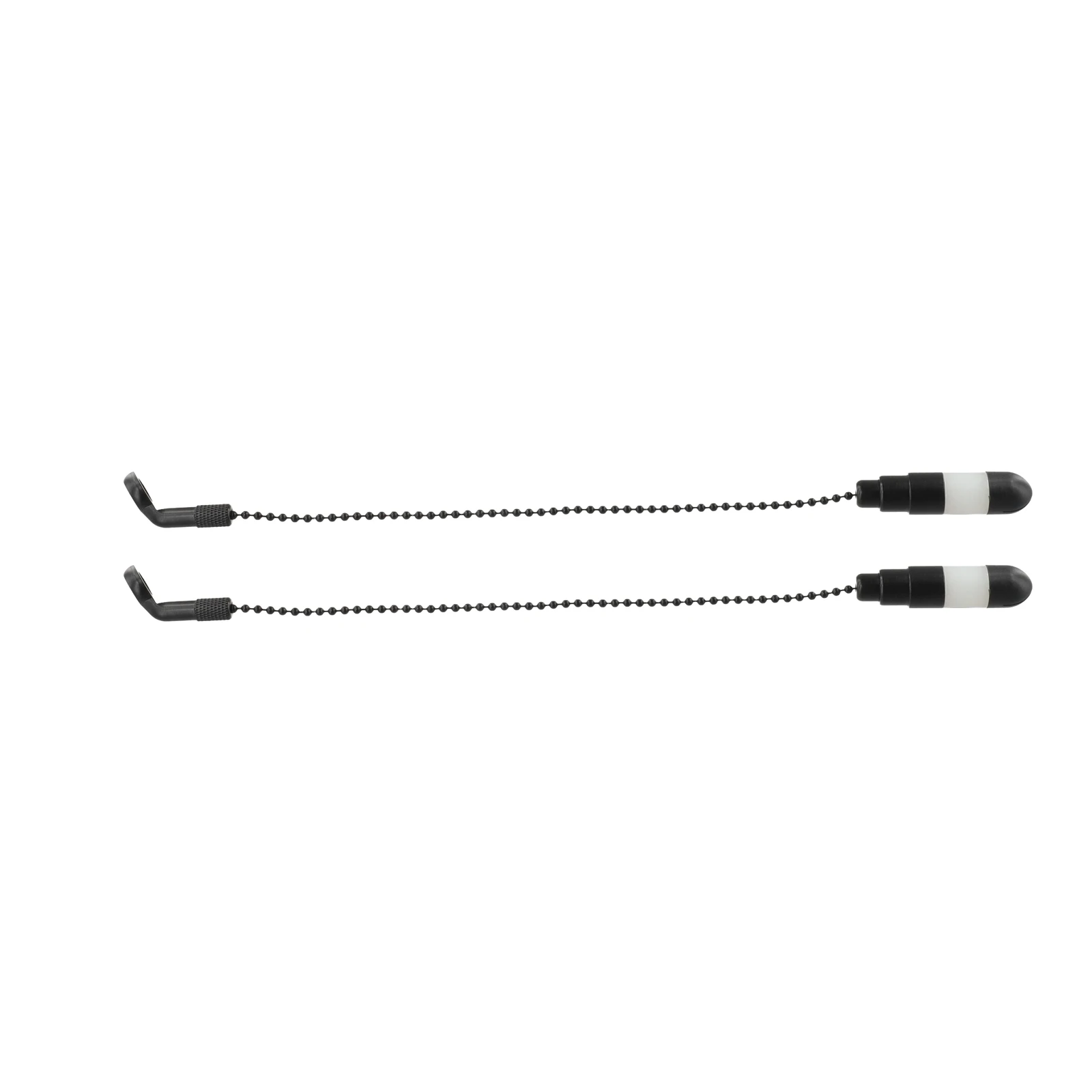 

Coated iron fishing alarm with signal indicators and short chain for resistance against rust and wear over time