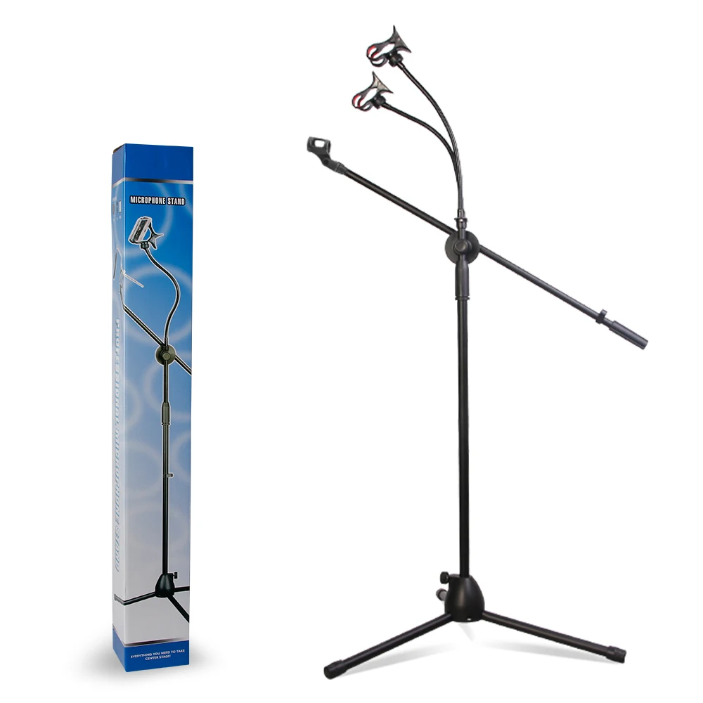 Foldable Height Adjustable Tripod Microphone Stand With Phone Holder For Live Streaming Singing Studio Performance