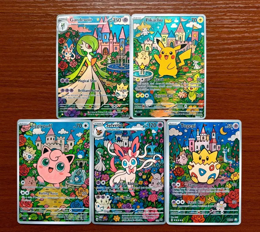 PTCG Cards Crayon Set Holo Rare Cards Gardevoir Jigglypuff Sylveon Togepi Garden PTCG Cards Gift Collection PKM DIY Gift