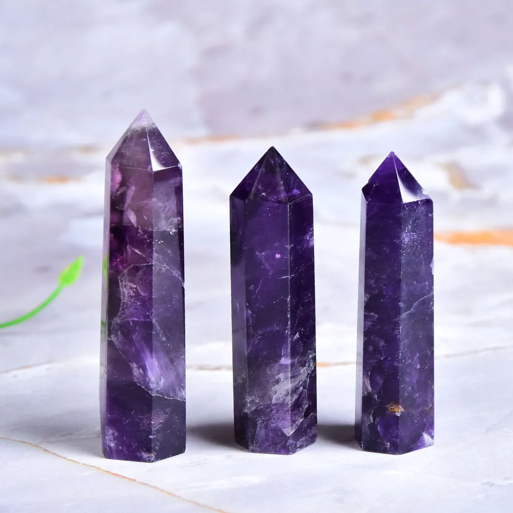 Natural Amethyst Polished Crystal Point Healing Stone Obelisk Quartz Wand Tower Ornament for Home Decor Energy Stone DIY Gifts