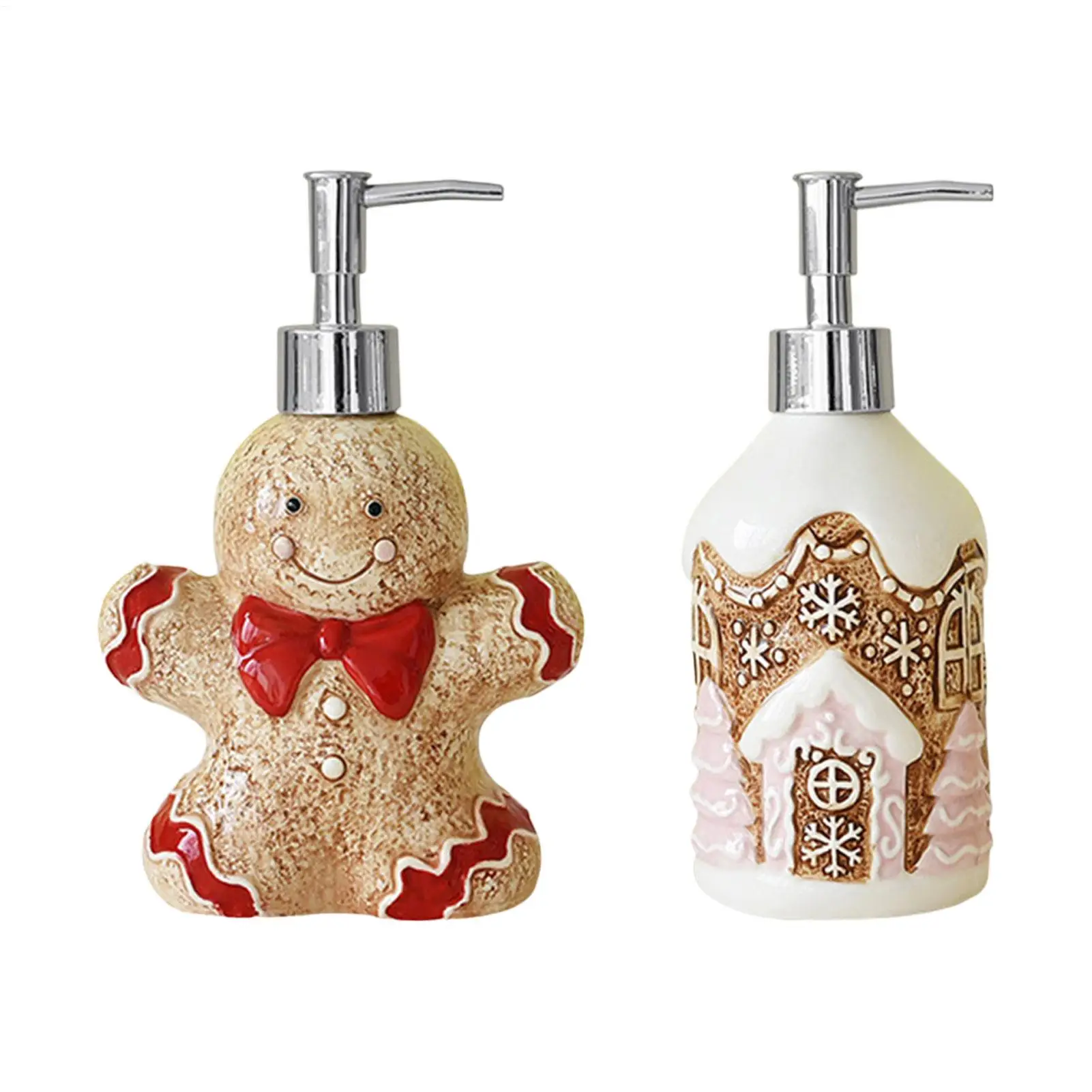 Christmas Soap Dispenser Gingerbread Bathroom Decor Refillable Lotion Bottle Xmas Man House Shower Press Bottle for Party Home