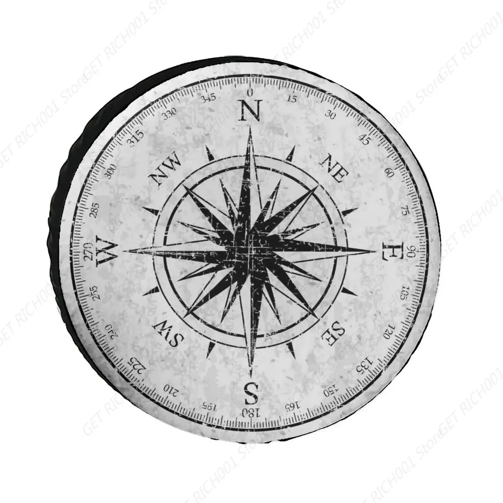 

Retro Compass Black White Pattern Waterproof Tire Cover, Universal Spare Wheel Oxford Dust-Proof Protectors Fit for Trailer