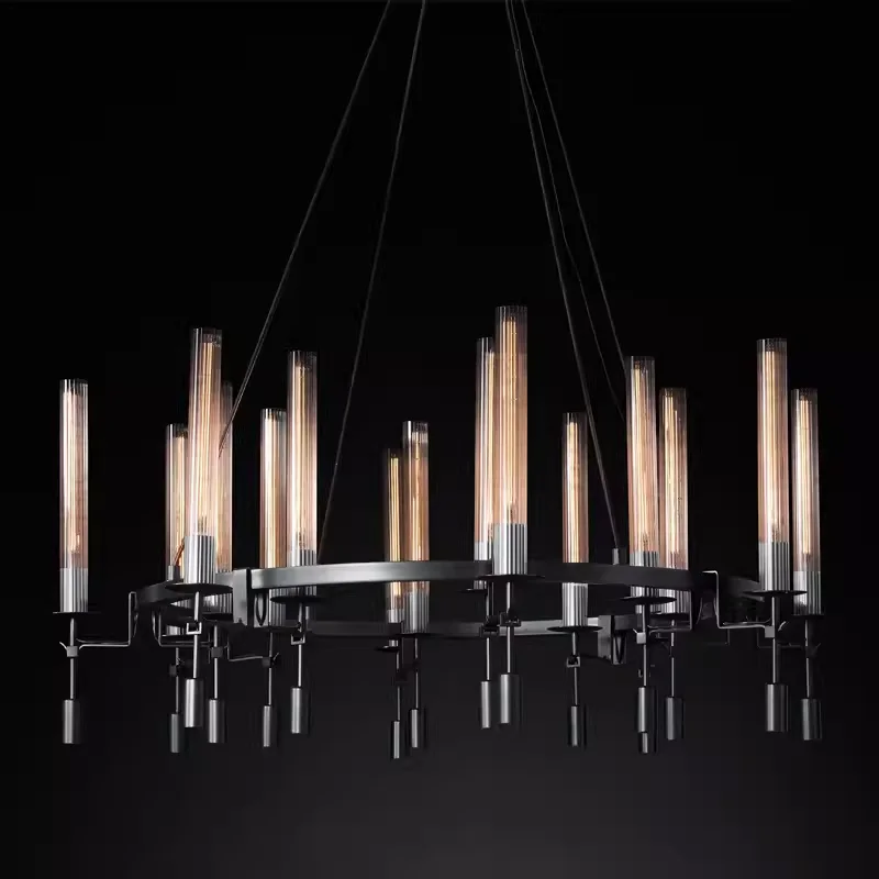 

American Vintage Rustic Candle Holder Designer Round Large Ceiling Chandelier Glass Light for Living and Dining Room Home Decor