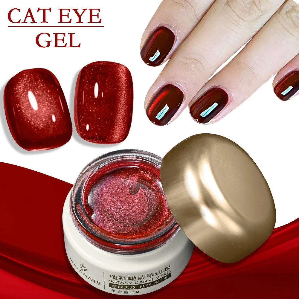 Smalto per unghie gel magnetico gatto rosso rubino da 8 ml Perlina di vetro lucida Semi permanente Soak Off Gel LED/UV per smalto per manicure fai da te natalizio