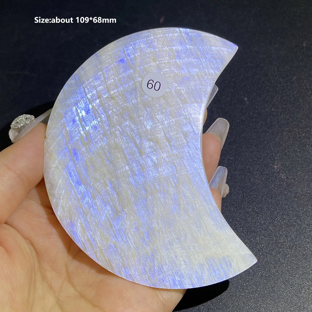 Natural Blue Flash Moonstone Carved Crescent Moon Slab Polished Gemstone Mineral Specimen Home Collection Decor Gift view 2