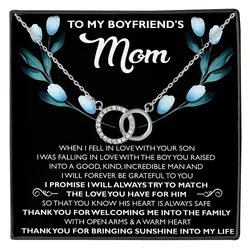 To My Boyfriend's Mom Cubic Zirconia Double Ring Necklace With Greeting Message Card Gifts For Boyfriend Mom