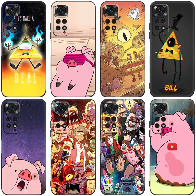 Gravity Falls Bill Cipher Pig Black Phone Case For Xiaomi Redmi Note 12 + 11 11S 11T 11E 10 10T 5G 10S 9S 9 8T 7 6 Pro Cover