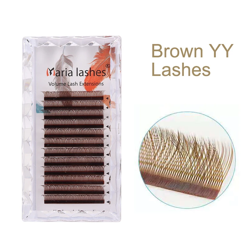 MARIA Brown YY pestañas en forma de colorido YY tipo extensión de pestañas maquillaje al por mayor proveedor de cilios negros suaves