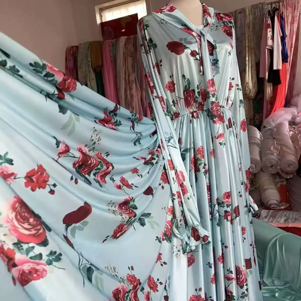 

Men Sexy Sissy Silky Touch Soft Glossy Long Dress Glossy Women Floral Satin With Sash Loose Maxi Dress Plus Size Sleeping Robe