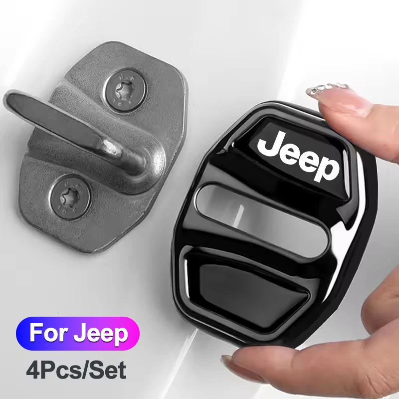 4 pçs capa de fechadura da porta do carro acessórios proteção aço inoxidável para jeep grand cherokee compass xj wrangler jl jk hawk renegado