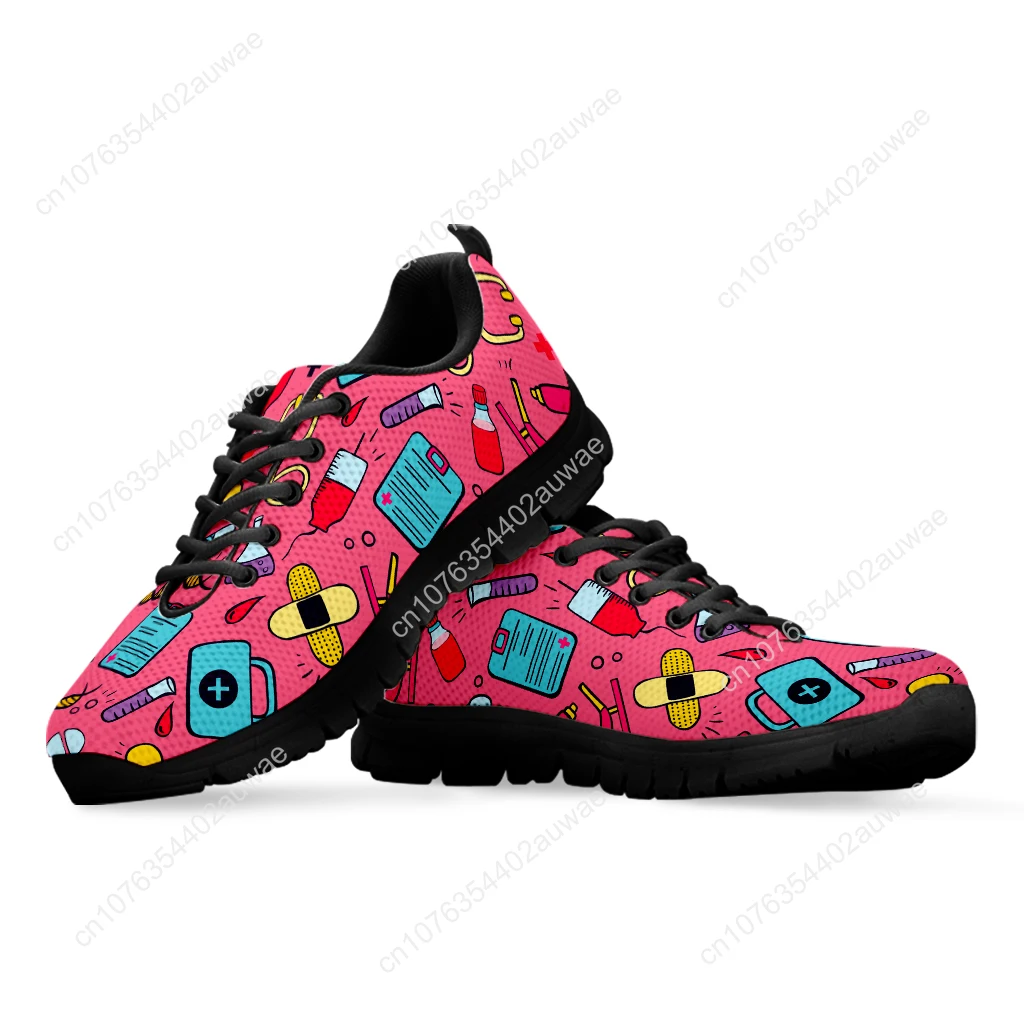 Dark Pink First Aid Medical Printing Lightweight Outdoor Sneakers Nurse Medical Shoes Casaul Sneakers Zapatos Mujer