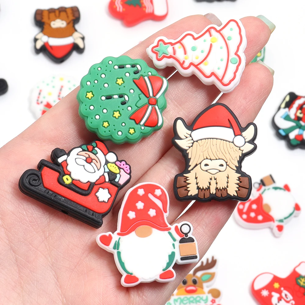 2pcs New Christmas Series Beads Santa Reindeer Cookies Snowman Silicone Beads For Jewelry Making DIY Christmas Gifts Accessories