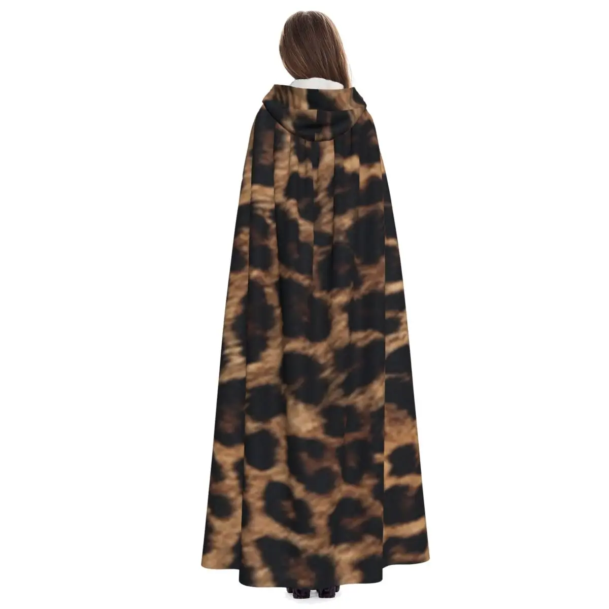 Leopard Print Long Hooded Cloak Witch Medieval Costume Cosplay Cape HalloweenParty Adult Unisex