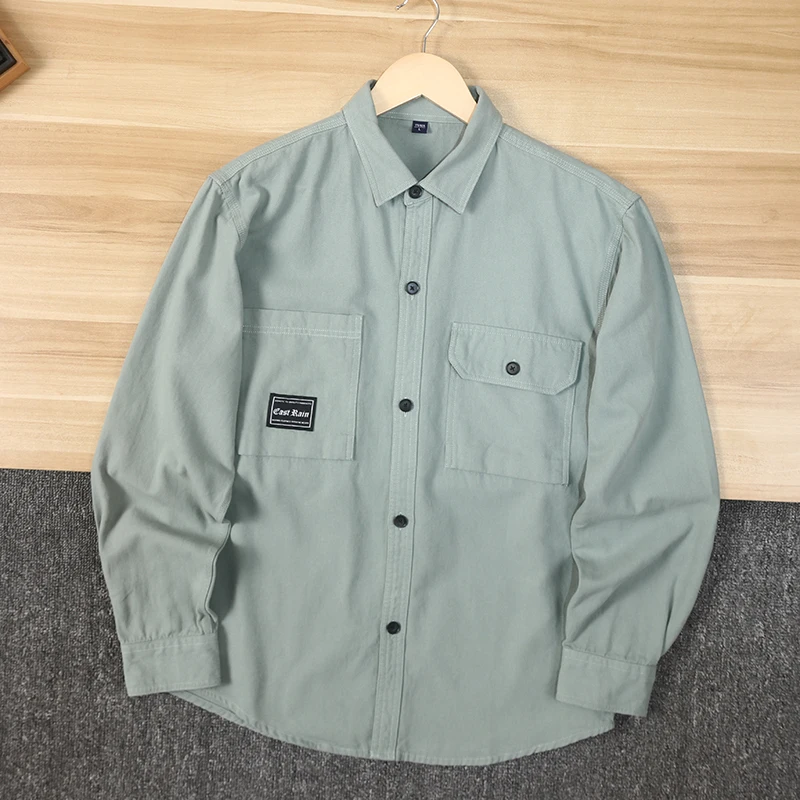 アメリカンカジュアル ウェアドコットン ロングスリーブ メンズシャツ 秋 ルーズ 多用途 ワークウェア クラシック ポイントカラー カジュアルシャツ