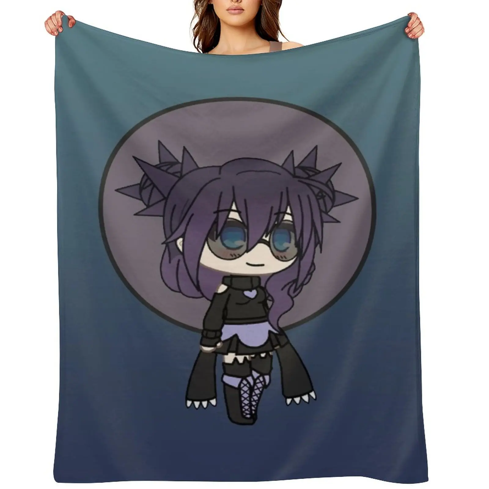 

Cute Gacha Girl - Kira Pastel Goth Chibi Girl Throw Blanket Cute Plush Extra Large Throw decorative Blankets