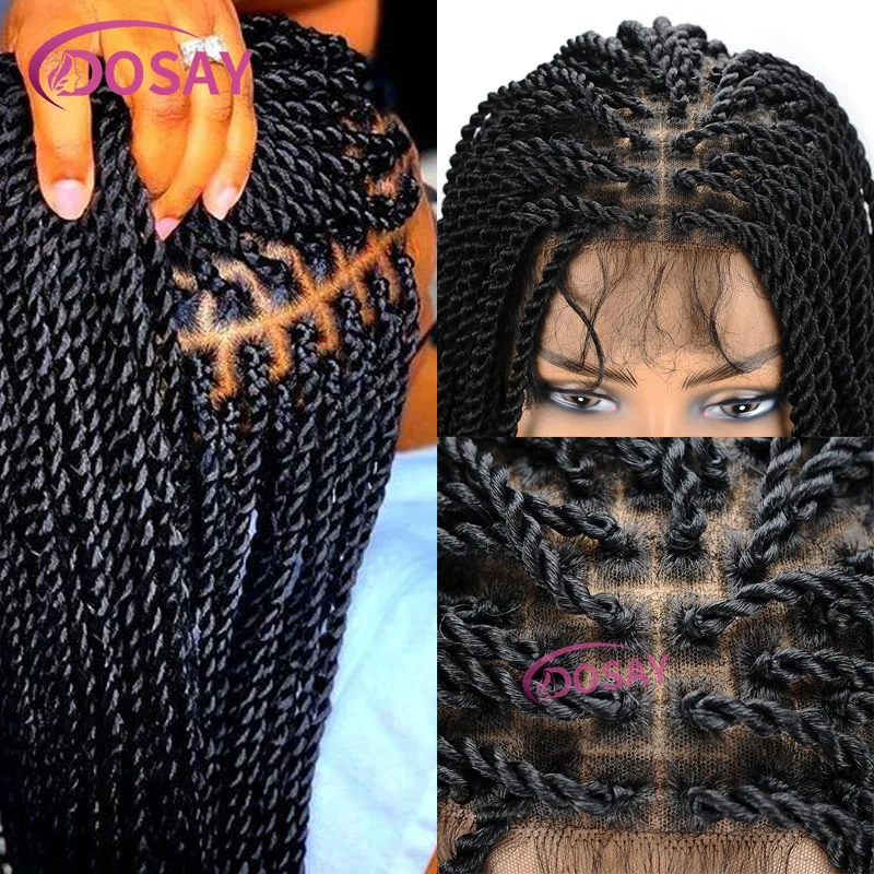 Peruca trançada senegalesa sintética com Faux Locs, peruca cheia do laço, torção paixão, cabelo do bebê, tranças, Lace Front, peruca ombre, 36"