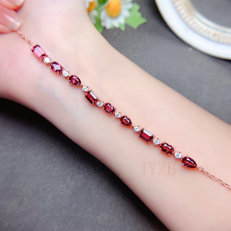 

Fine jewelry handmade custom 925 sterling silver inlaid natural garnet bracelet to send girlfriend girlfriends gift