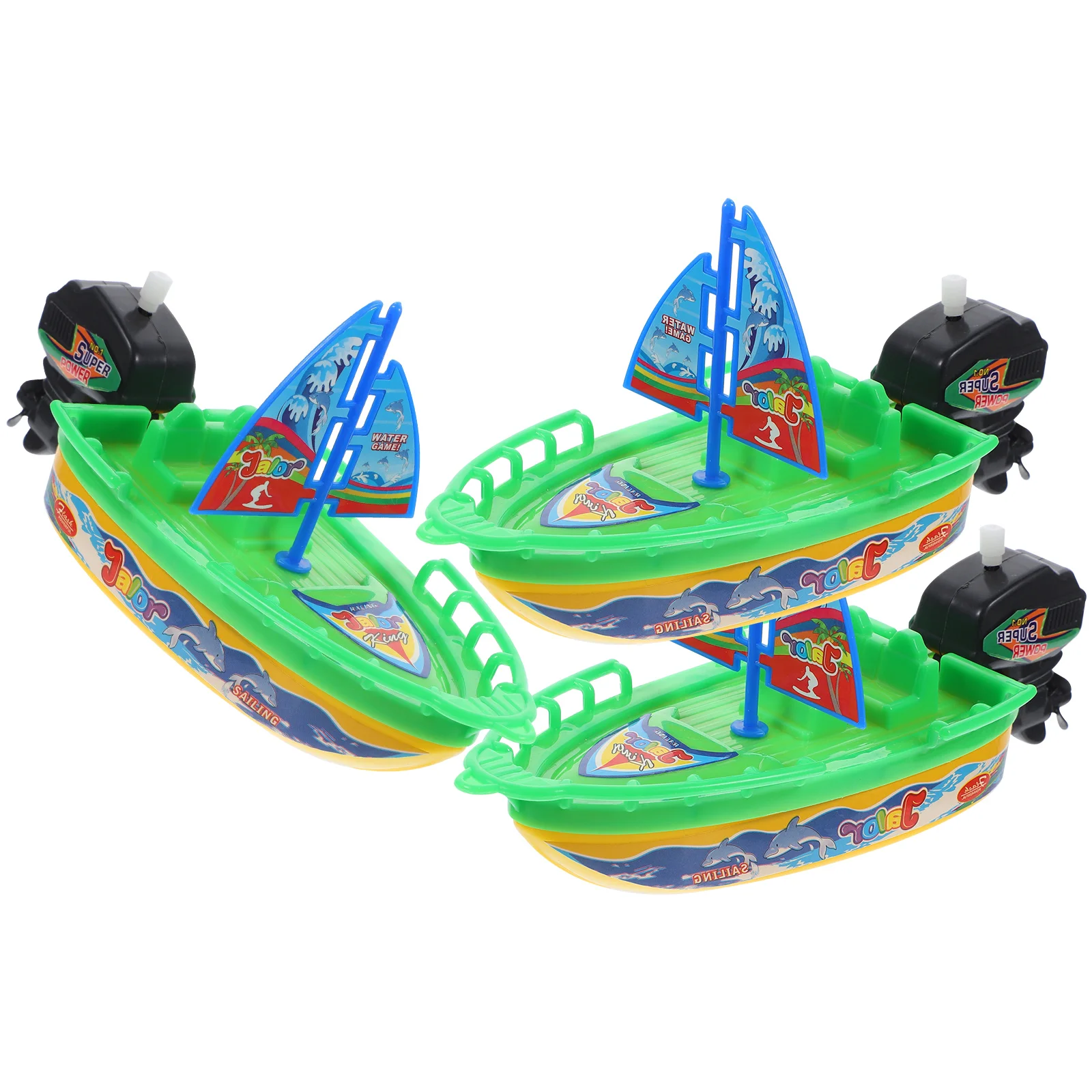 3 Pcs Clockwork Boat Toy Toys Sailboat Infant Bathtub Swimming Pool Wind up Plastic Child